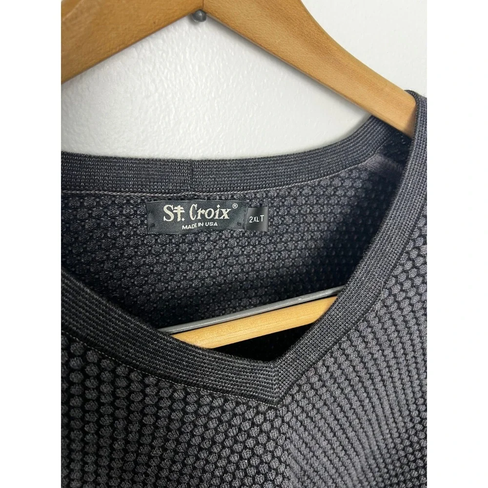 St. Croix Mens 100% Wool V-Neck Sweater Charcoal Grey Honeycomb Knit 2XLT‎ USA